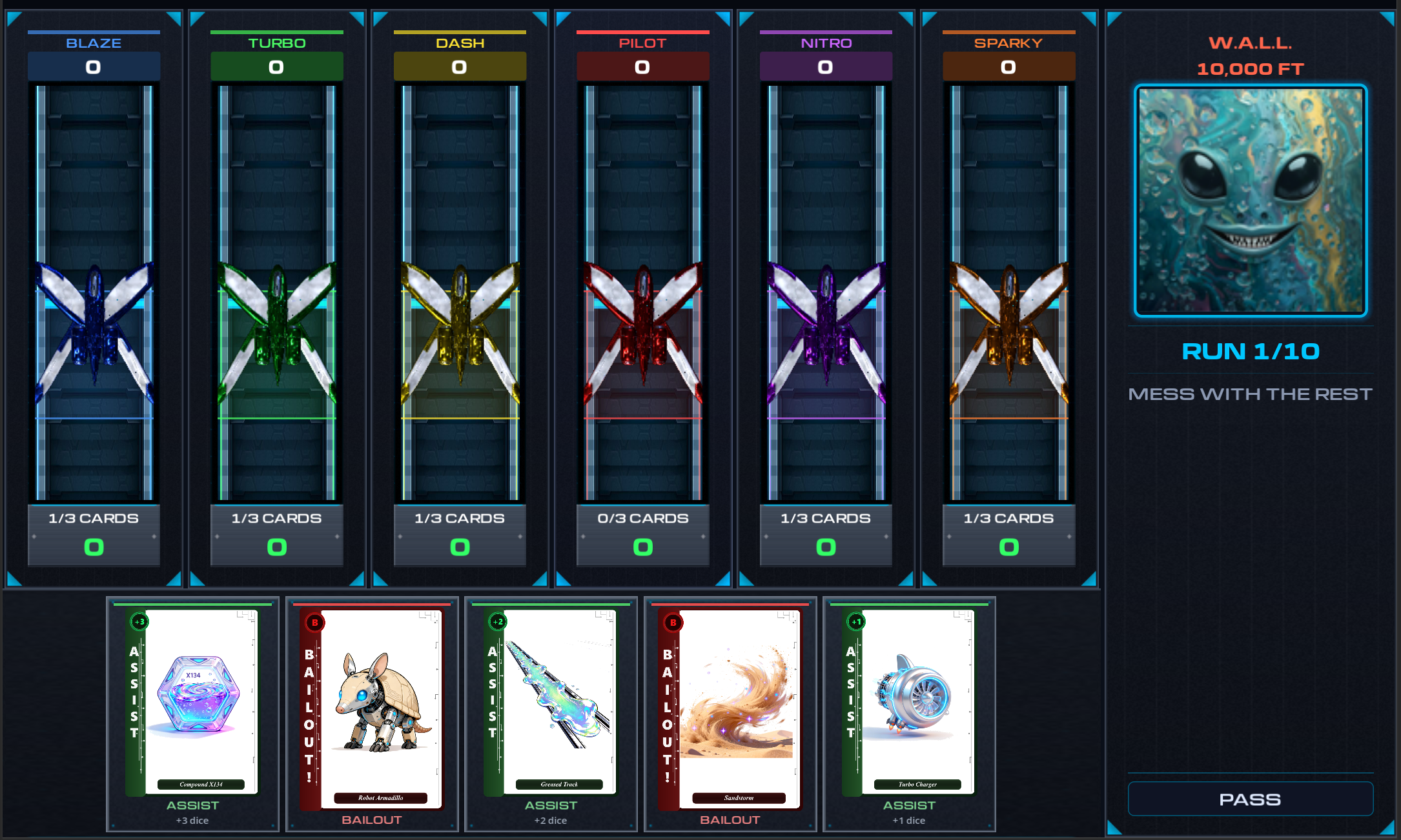 Don't Hit The W.A.L.L. Online gameplay — 6 players racing with 3D sleds and Arlo watching